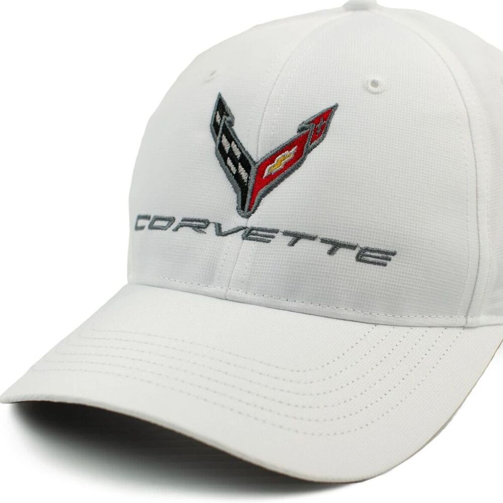 Chevrolet Corvette C8 White Adjustable Hat OC803 Mesh Back